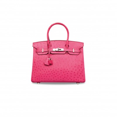 HERMÈS MASTER  BIRKIN 30 OSTRICH LEATHER SUGAR POWDER SILVER BUCKLE H041933CK87 (30*22*16cm)